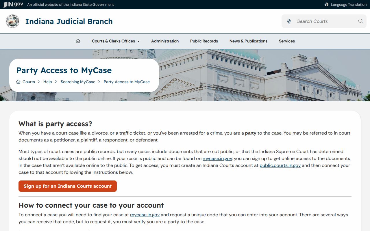 MyCase party access for a Birdseye court docket case
