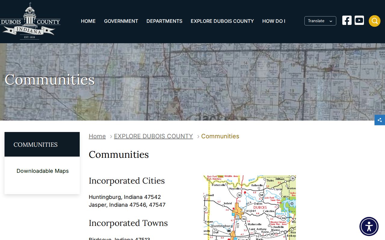 Dubois County communities context for a county case search