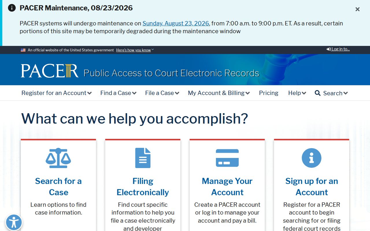 PACER federal system distinguished from Dubois County case search