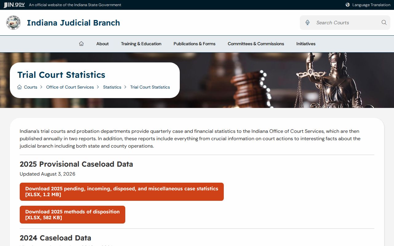 Indiana trial-court statistics page used for Jasper court context