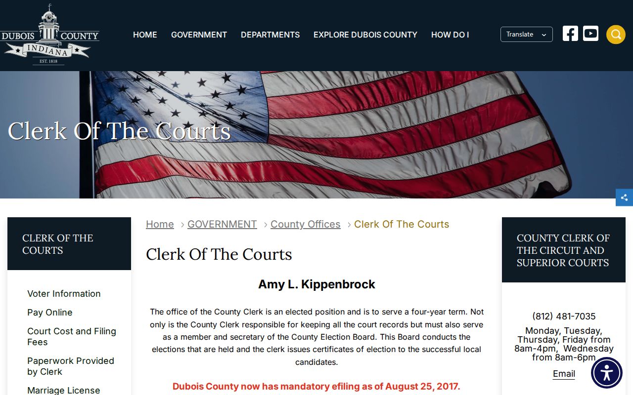 Dubois County Clerk court docket records office